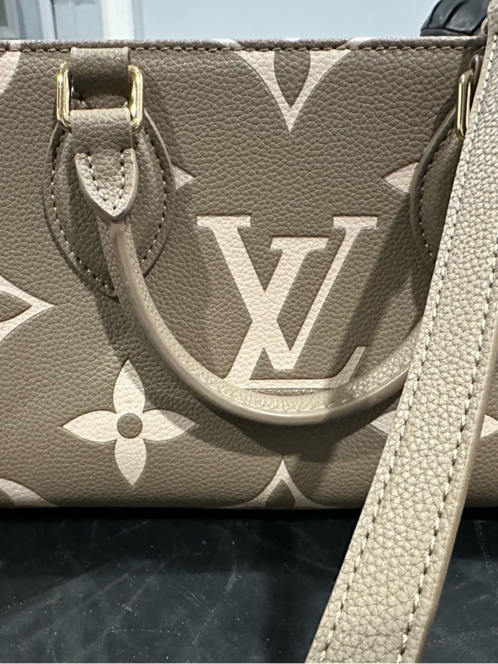 Louis Vuitton Taupe Monogram Crossbody Bag with Cream Accents